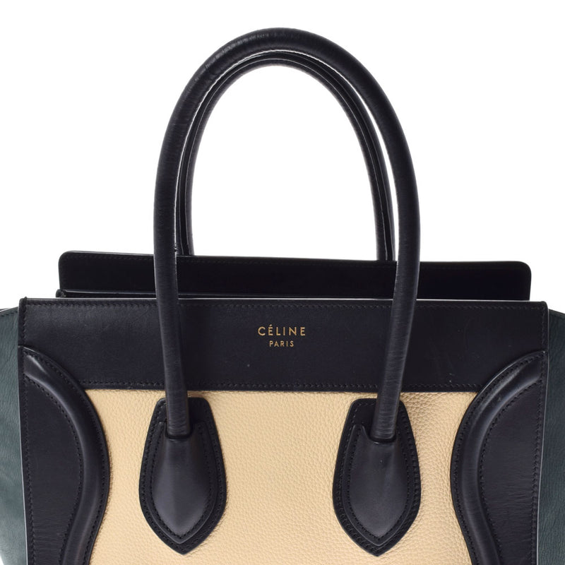 CELINE セリーヌ ラゲージ マイクロショッパー 黒/ベージュ/カーキ レディース カーフ スウェード ハンドバッグ Bランク 中古 銀蔵