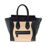 CELINE セリーヌ ラゲージ マイクロショッパー 黒/ベージュ/カーキ レディース カーフ スウェード ハンドバッグ Bランク 中古 銀蔵