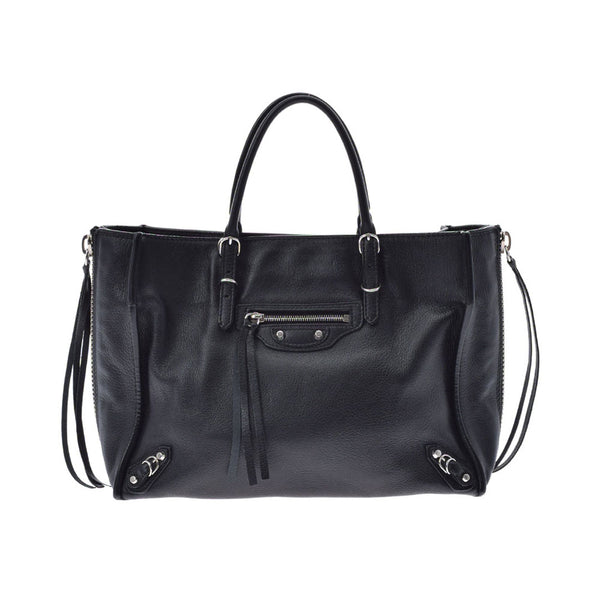 BALENCIAGA Balenciaga Paper 2WAY Black 370926 Ladies Calf Handbag AB Rank Used Ginzo