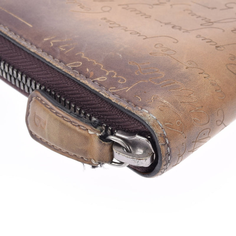 Berluti Berluti Caligraphy Irauba Round Fastener Brown Men's Calf Wallet B Rank Used Ginzo