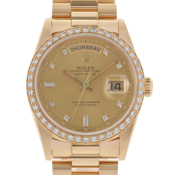 ROLEX Rolex Day Date 10P Diamond Bezel Diamond 18348A Men's YG Watch Automatic Champagne Dial A Rank used Ginzo