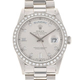 ROLEX Rolex Day Date Besel Diamond New Nasturbation 10P Diamond 18346A Men's PT Watch Automatic Silver Dial A Rank used Ginzo