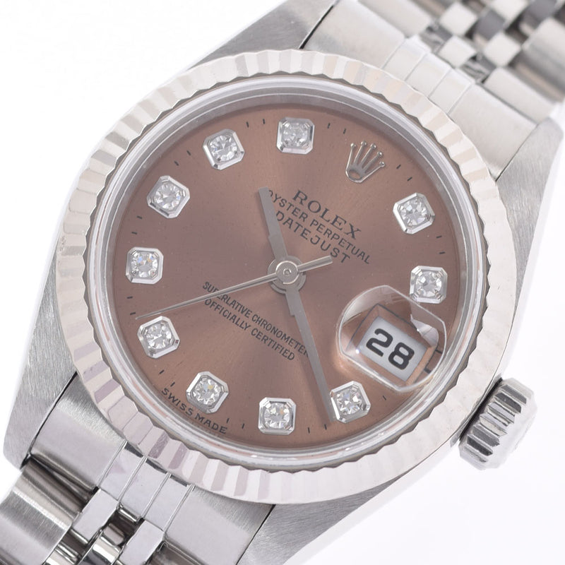 ROLEX Rolex Datejust 10P Diamond 69174G Ladies WG/SS Watch Automatic Pink Dial A Rank Used Ginzo