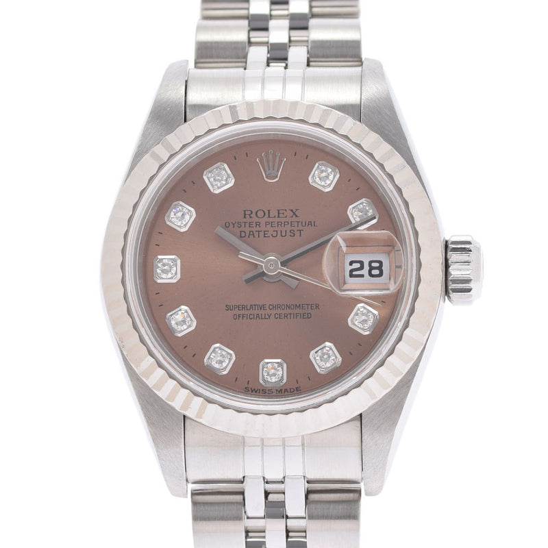 ROLEX Rolex Datejust 10P Diamond 69174G Ladies WG/SS Watch Automatic Pink Dial A Rank Used Ginzo