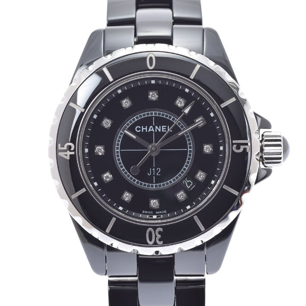 香奈儿香奈儿（Chanel Chanel）J12 33mm 12p钻石H1625男孩黑色陶瓷/ss Watch Quartz Black Dial A等级使用Ginzo