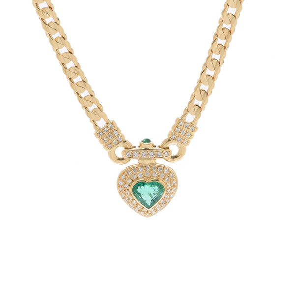 UNOAERRE Unoa Eleheart motif diamond 0.71ct / emerald 1.55ct Ladies K18YG Necklace A Rank used Ginzo