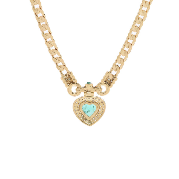 UNOAERRE Unoa Eleheart motif diamond 0.71ct / emerald 1.55ct Ladies K18YG Necklace A Rank used Ginzo