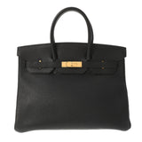 HERMES エルメス バーキン 35 黒 ゴールド金具 □F刻印(2002年頃) ユニセックス トゴ ハンドバッグ Aランク 中古 銀蔵