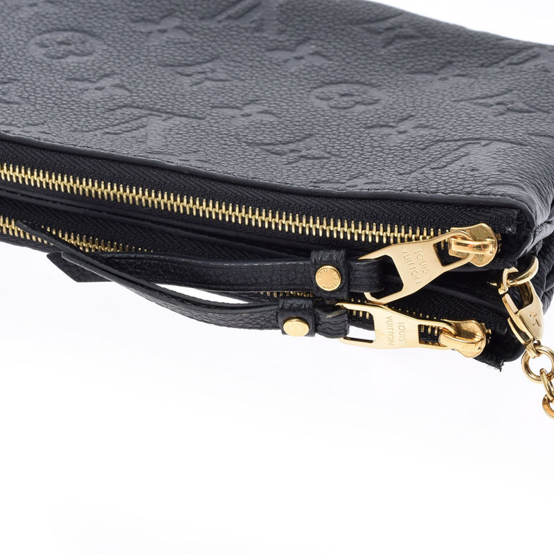 路易威顿路易·维顿（Louis Vuitton）路易·威登（Louis Vuitton）会标助剂pochette双ZIP黑色M68568女士皮革肩袋，等级使用Ginzo