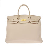 HERMES エルメス バーキン 40 ベージュ ゴールド金具 □E刻印(2001年頃) ユニセックス トリヨンクレマンス ハンドバッグ ABランク 中古 銀蔵