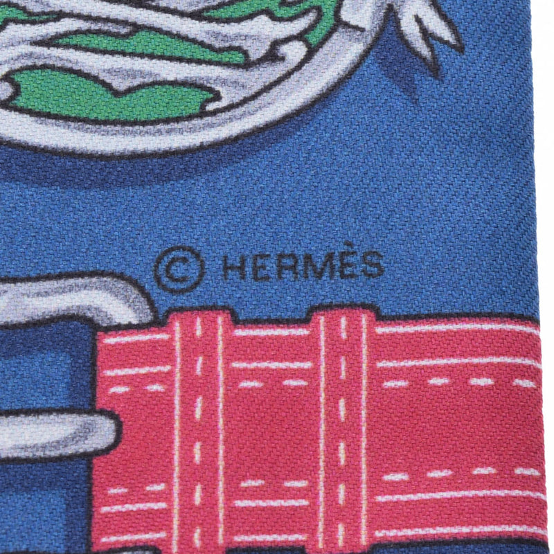 HERMES エルメス ツイリー ベルト柄 青 レディース シルク100％ スカーフ Aランク 中古 銀蔵