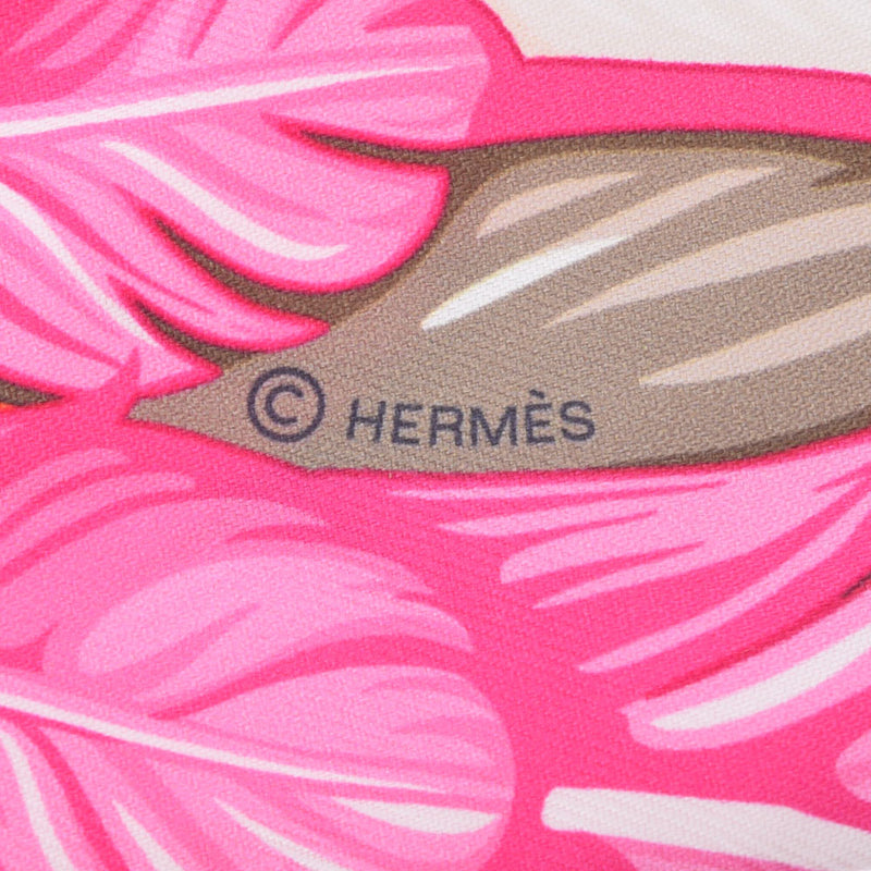 HERMES Hermes twilly feather pattern pink/red ladies silk 100 % scarf A rank used Ginzo