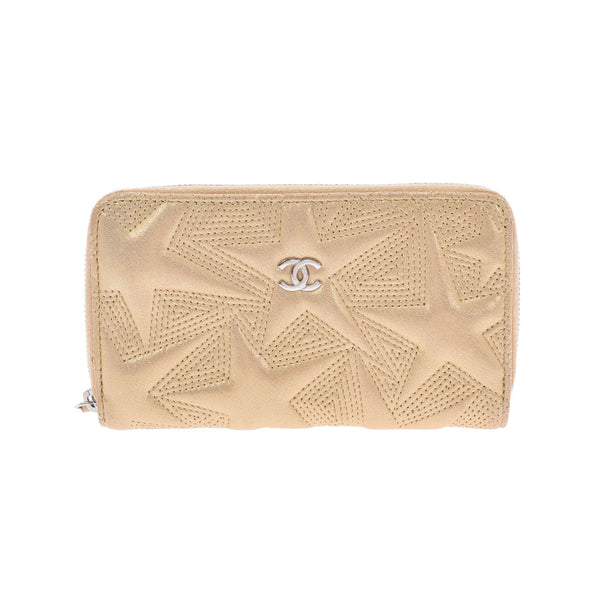 CHANEL Chanel Matrasse Round Fastener Gold/Silver Silver Bracket Ladies Emboss Long Wallet B Rank used Ginzo