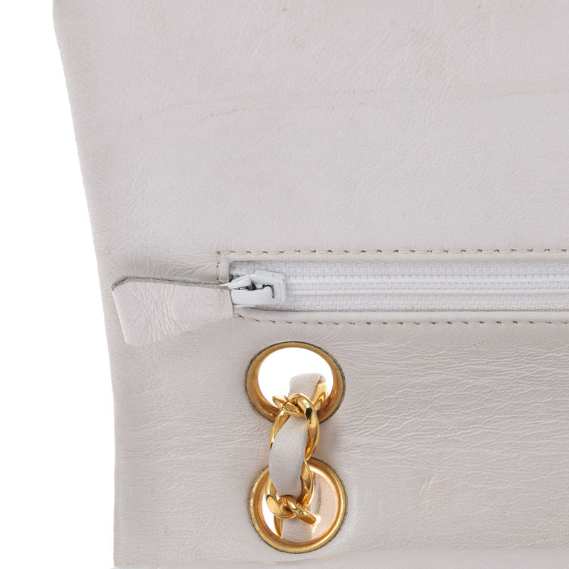 CHANEL Chanel Matrasse W Flap Chain White Gold Bracket Ladies Ram Skin Shoulder Bag B Rank used Ginzo