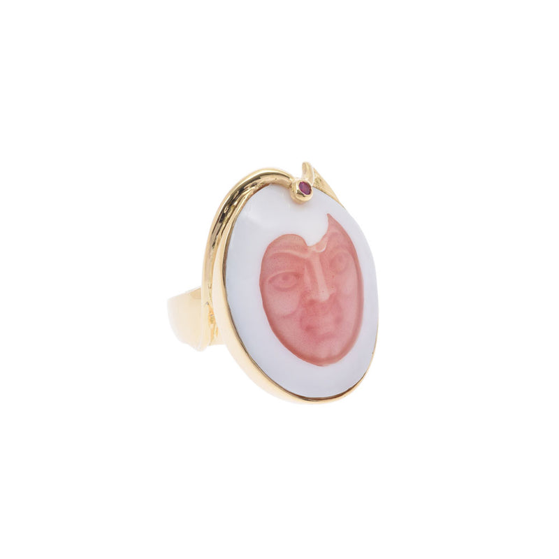 Other facial pattern shell ruby ​​1.50ct white/pink 11 ladies K18YG ring/ring A rank A ranked Ginzo