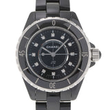 CHANEL シャネル J12 33mm 12Pダイヤ H1625 ボーイズ 黒セラミック/SS 腕時計 クオーツ 黒文字盤 Aランク 中古 銀蔵