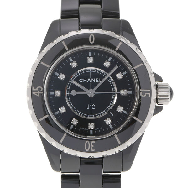 CHANEL Chanel J12 33mm 12P Diamond H1625 Boys Black Ceramic/SS Watch Quartz Black Dial A Rank Used Ginzo