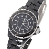 CHANEL Chanel J12 33mm 12P Diamond H1625 Boys Black Ceramic/SS Watch Quartz Black Dial A Rank Used Ginzo