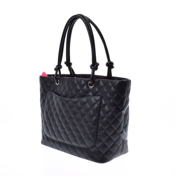 CHANEL Chanel Cambon Line Large Tote Black/Black Ladies Leather/Enamel Tote Bag A Rank used Ginzo
