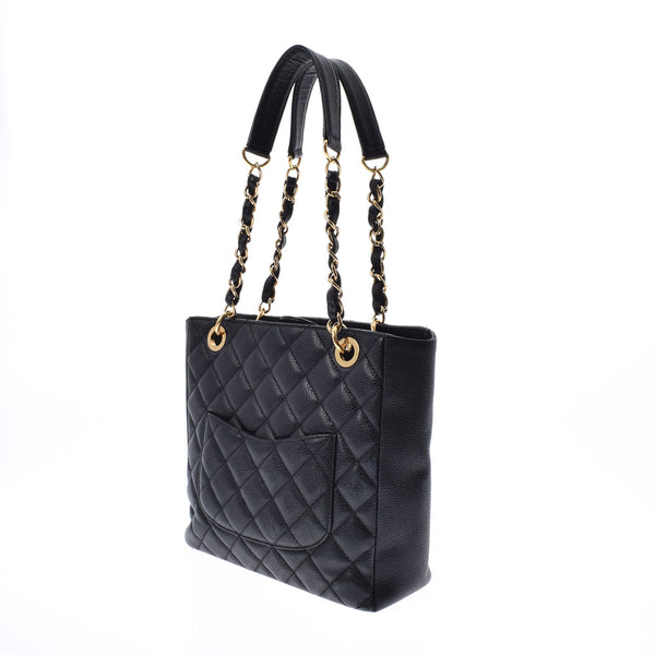 CHANEL Chanel Matrasse PST Shopping Black Gold Bracket Ladies Cabiaskin Tote Bag AB Rank Used Ginzo