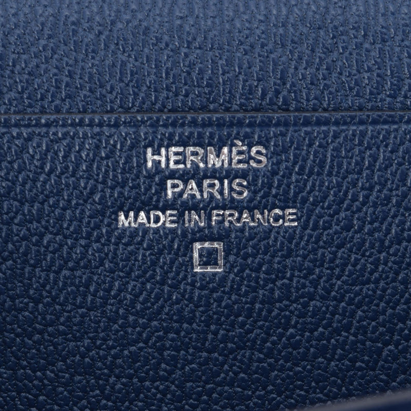 HERMES Hermes Bears Frequet Blue Saffir Silver Bracket C engraved (around 2018) Ladies alligator long wallet AB rank used Ginzo