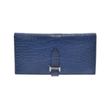 HERMES Hermes Bears Frequet Blue Saffir Silver Bracket C engraved (around 2018) Ladies alligator long wallet AB rank used Ginzo