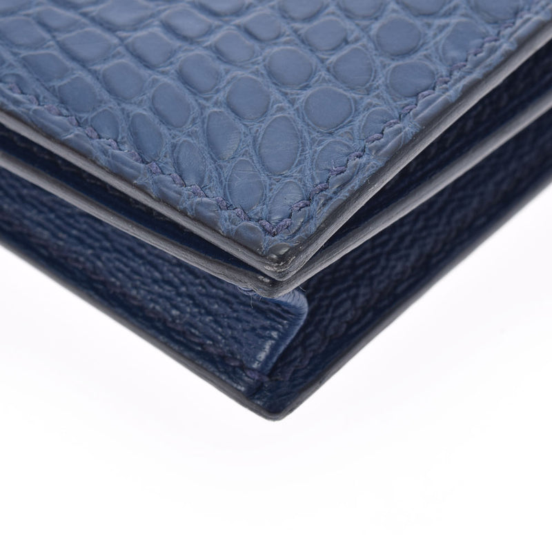 HERMES Hermes Bears Frequet Blue Saffir Silver Bracket C engraved (around 2018) Ladies alligator long wallet AB rank used Ginzo