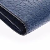 HERMES Hermes Bears Frequet Blue Saffir Silver Bracket C engraved (around 2018) Ladies alligator long wallet AB rank used Ginzo