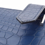 HERMES Hermes Bears Frequet Blue Saffir Silver Bracket C engraved (around 2018) Ladies alligator long wallet AB rank used Ginzo