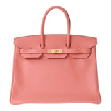 HERMES エルメス バーキン35 フラミンゴ ゴールド金具 □Q刻印(2013年頃) ユニセックス ヴォーエプソン ハンドバッグ Aランク 中古 銀蔵