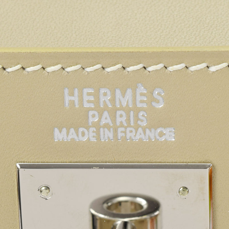 HERMES HERMES HERMES KELLY 32外缝制米色钯托架□h -graved（2004年左右）女士盒子小牛2way袋2way袋子一条级别使用Ginzo