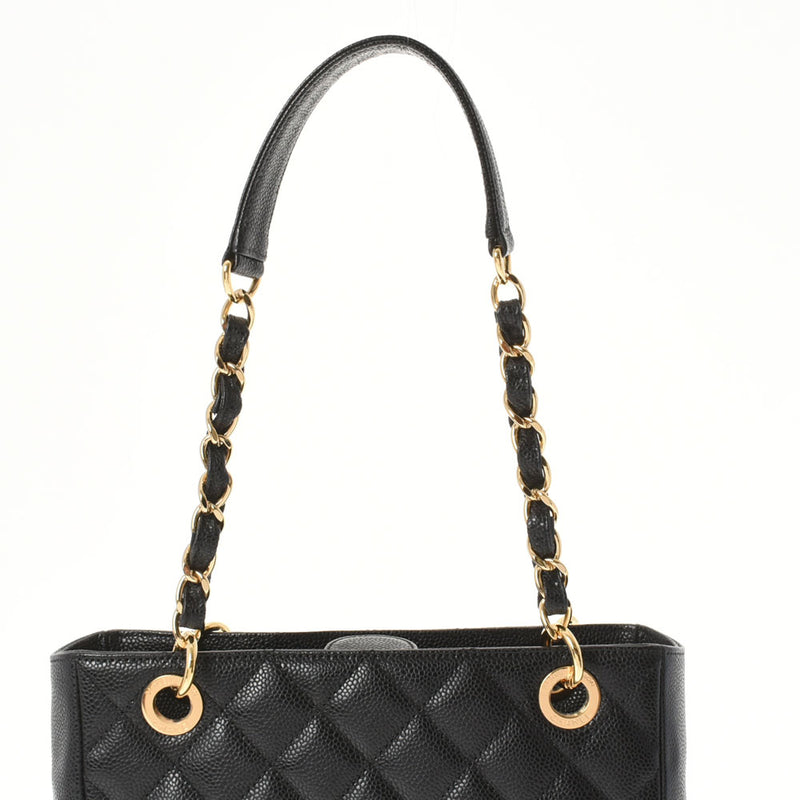 CHANEL Chanel Matrasse PST New Bracket Black Gold Bracket Ladies Cabiaskin Tote Bag A Rank used Ginzo