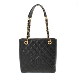 CHANEL Chanel Matrasse PST New Bracket Black Gold Bracket Ladies Cabiaskin Tote Bag A Rank used Ginzo