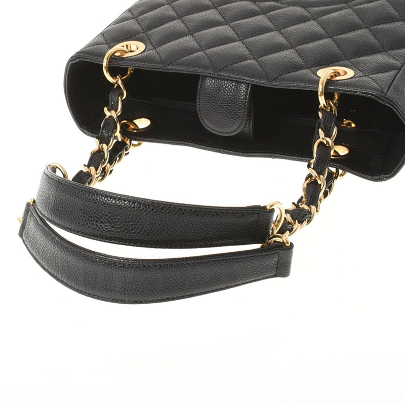 CHANEL Chanel Matrasse PST New Bracket Black Gold Bracket Ladies Cabiaskin Tote Bag A Rank used Ginzo