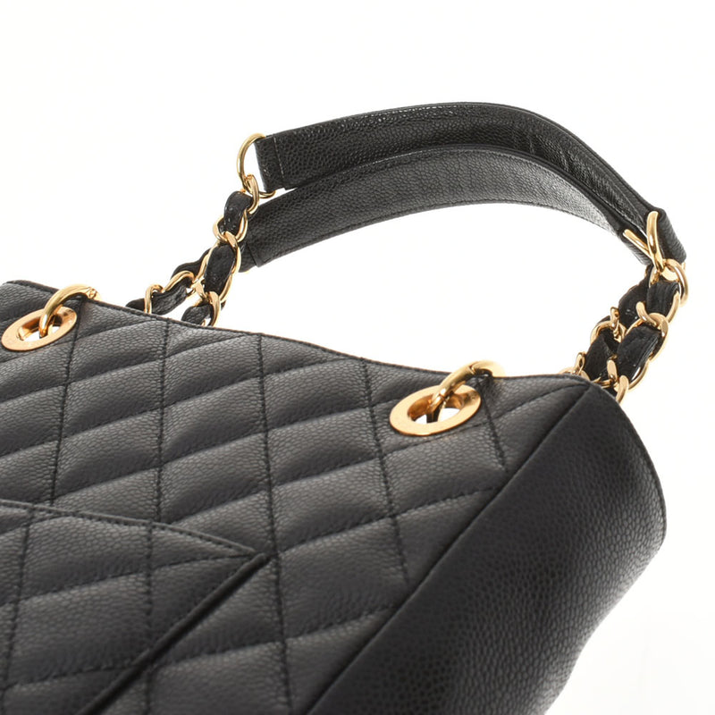 CHANEL Chanel Matrasse PST New Bracket Black Gold Bracket Ladies Cabiaskin Tote Bag A Rank used Ginzo
