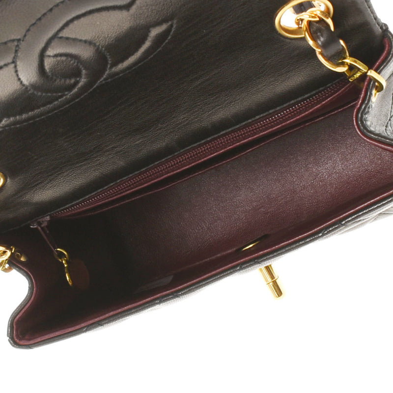 CHANEL Chanel Matrasse Minima Mrasse Chain Black Gold Bracket Ladies Ram Skin Shoulder Bag AB Rank Used Ginzo