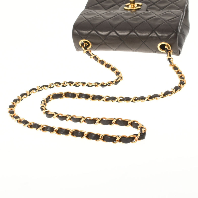CHANEL Chanel Matrasse Minima Mrasse Chain Black Gold Bracket Ladies Ram Skin Shoulder Bag AB Rank Used Ginzo