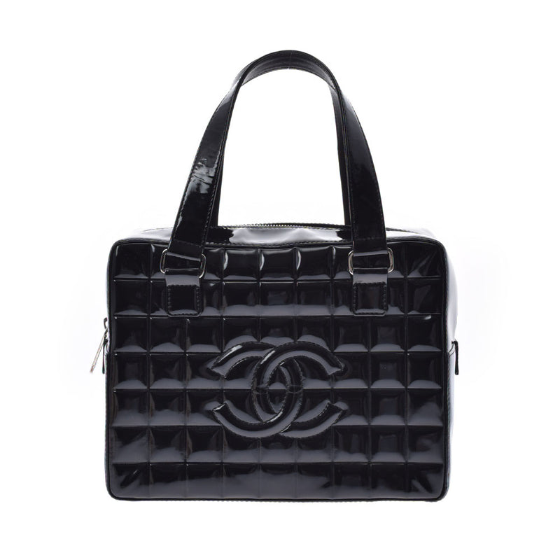 CHANEL シャネル チョコバー 黒 シルバー金具 レディース エナメル ハンドバッグ Aランク 中古 銀蔵