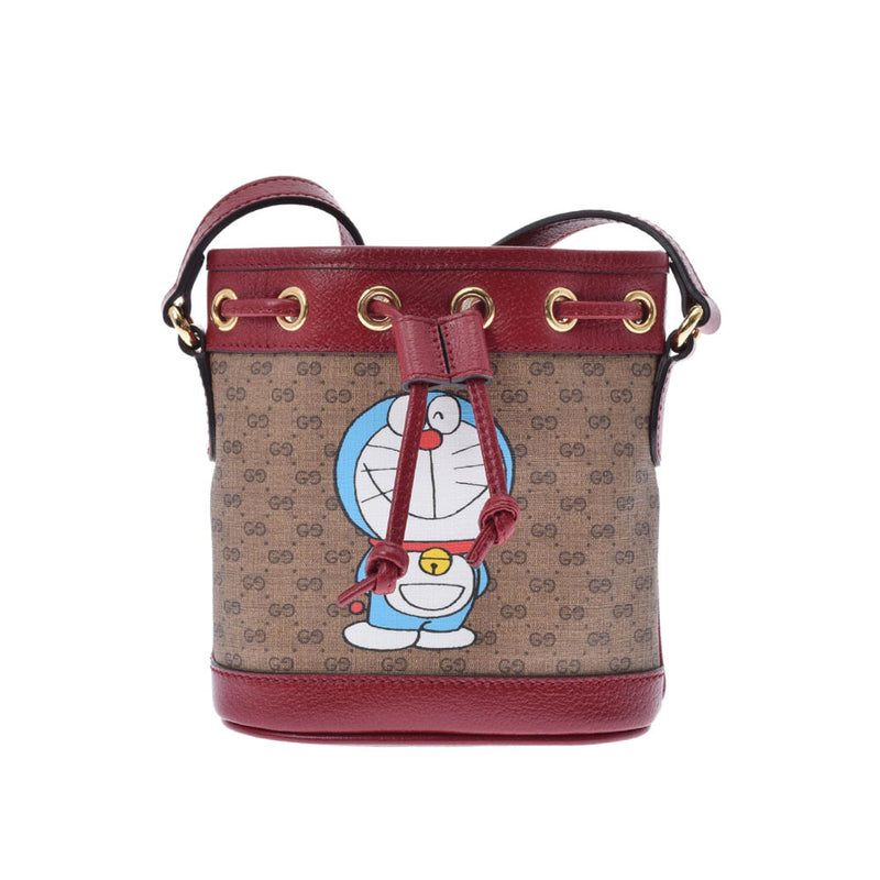 GUCCI グッチ ドラえもんコラボ ミニ 巾着タイプ ベージュ/赤 647801 レディース PVC カーフ ショルダーバッグ Aランク 中古 銀蔵