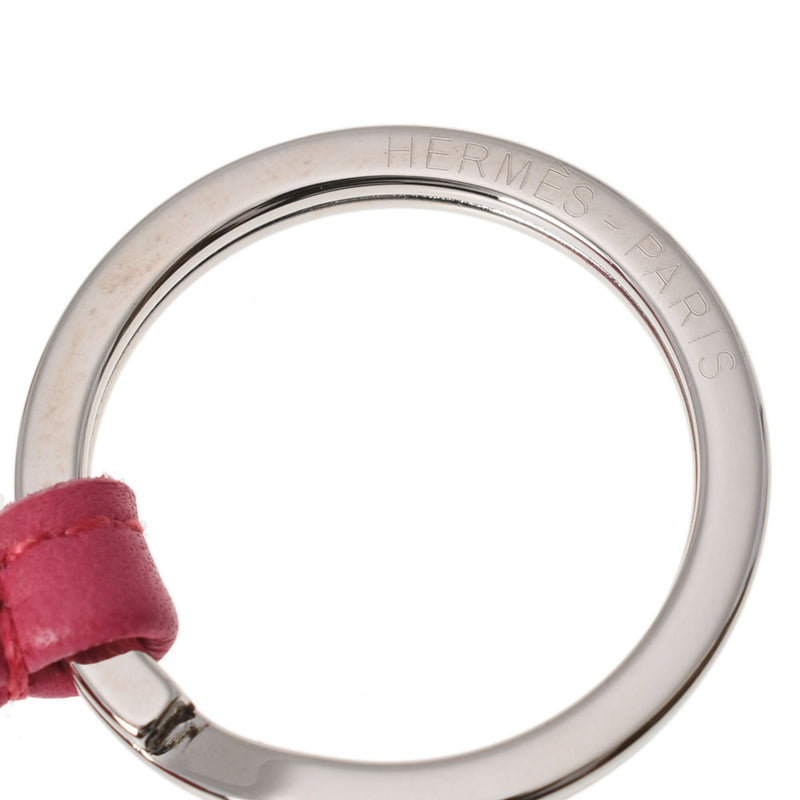 HERMES Hermes Carmen Key Ring Bag Charm Pink Silver Bracket Unisex Calf Keychain A Rank used Ginzo