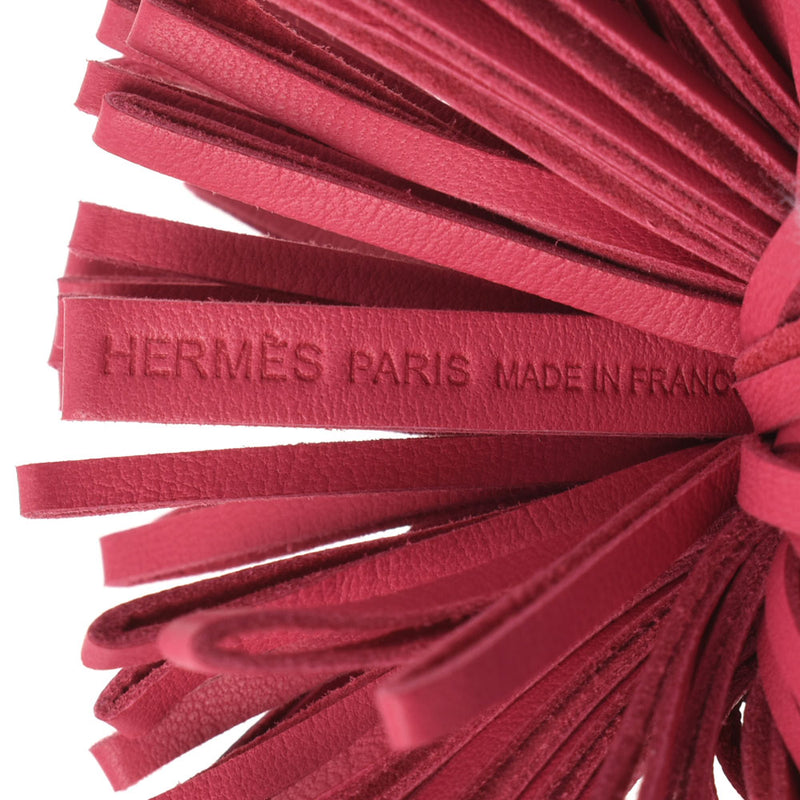HERMES Hermes Carmen Key Ring Bag Charm Pink Silver Bracket Unisex Calf Keychain A Rank used Ginzo