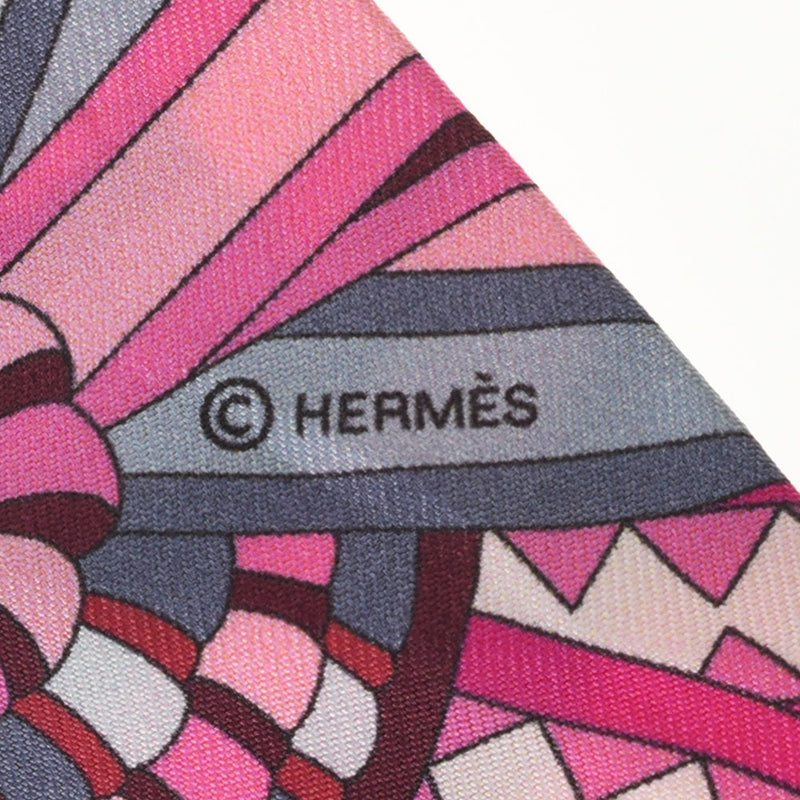 HERMES Hermes Twilly Old Tag Flower Ribbon Pattern Pink Ladies Silk 100 % Scarf B Rank used Ginzo