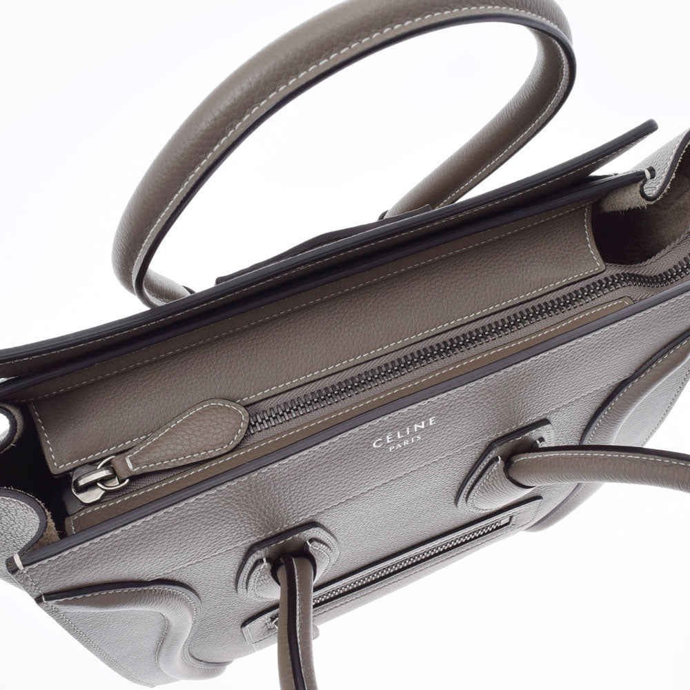 セリーヌ CELINE  ラゲージマイクロ  ハンドバッグ カーフ レディース  中古 セリーヌラゲージ マイクロショッパー グレー レディース カーフ