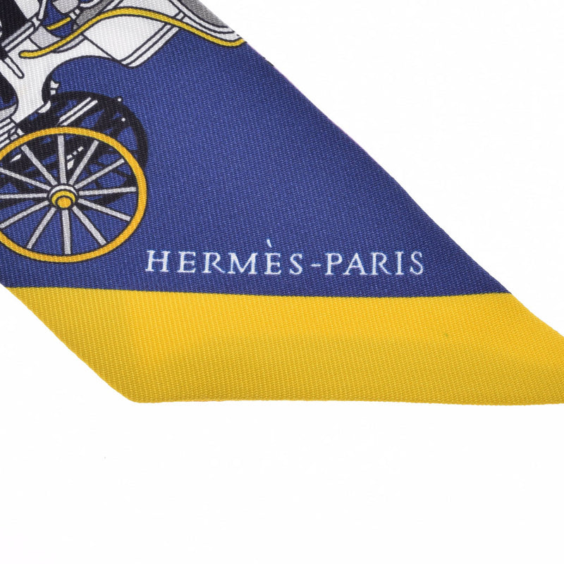 HERMES エルメス ツイリー  ネイビー/黄 レディース シルク100％ スカーフ Aランク 中古 銀蔵