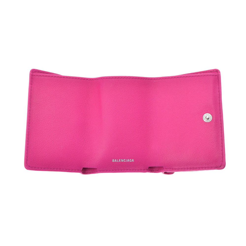 【美品】バレンシアガ 三つ折財布 ピンク クロコ エブリデイ レディース バレンシアガエブリデイ ミニウォレット コンパクトウォレット