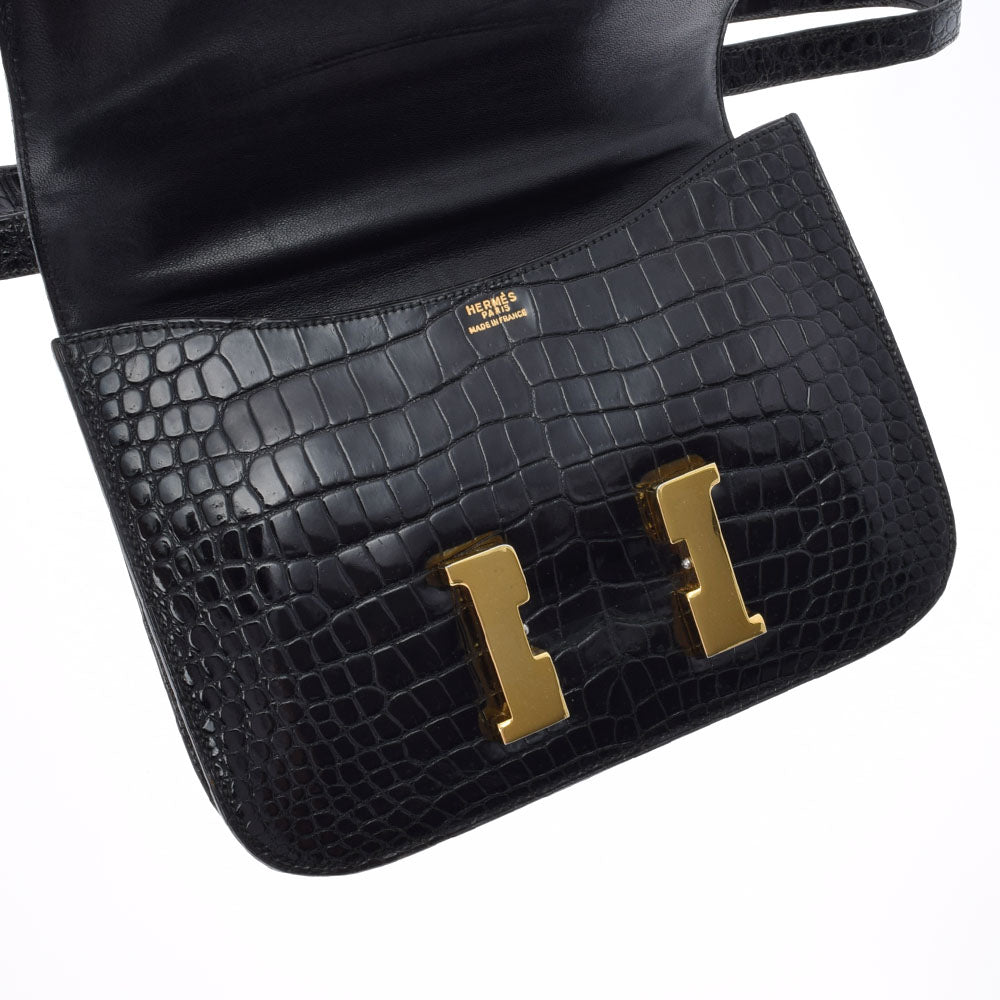 超希少 HERMES クロコダイルクラッチバッグ ○I刻印 70年代 ブラック