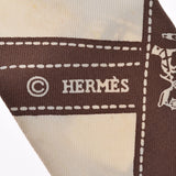 HERMES エルメス ツイリー リボン柄 茶/ベージュ レディース シルク100％ スカーフ Bランク 中古 銀蔵