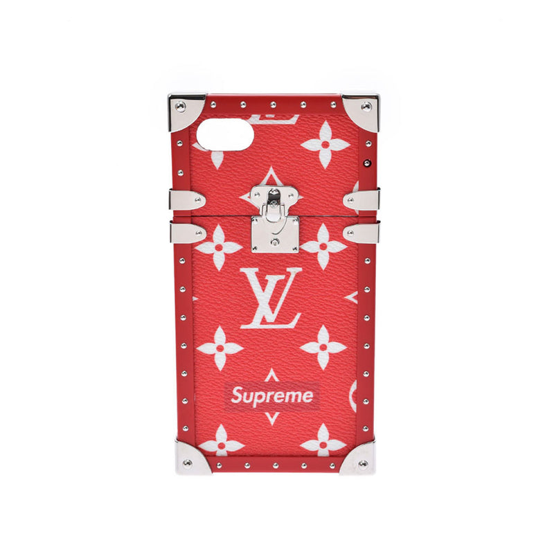 LOUIS VUITTON ルイヴィトン iPhone7ケース Supremeコラボ 赤/白 シルバー金具 M64499 レディース レザー 携帯・スマホアクセサリー Aランク 中古 銀蔵