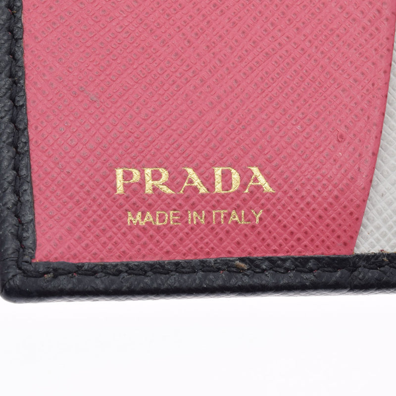 PRADA プラダ コンパクトウォレット 黒/ピンク 1MV204 レディース サフィアーノ 二つ折り財布 Bランク 中古 銀蔵