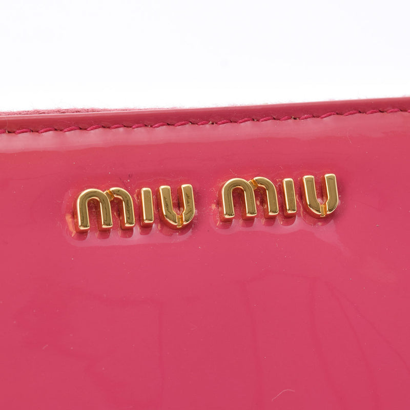 MIUMIU ミュウミュウ ラウンドファスナー ピンク ゴールド金具 レディース エナメル 長財布 ABランク 中古 銀蔵